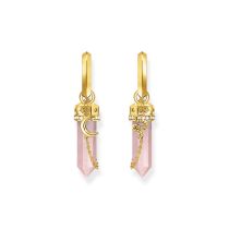 Thomas Sabo CR722-414-9 Pendientes de aro de oro con colgante de cristal rosa y símbolos para mujer