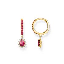 Thomas Sabo CR748-995-10 Pendientes de aro Vintage Romance chapados en oro con piedras rojas Mujeres