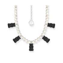 Thomas Sabo KE2208-052-11-L50V Collar de perlas de plata con 5 osos de oro negro Mujeres