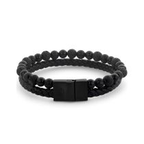 Rebel & Rose RR-M0057-B-L+ Pulsera Full Metal Combo 12mm Negro Rocks