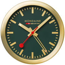 Mondaine A997.MCAL.66SBG.1 oro-verde mini reloj de pared reloj de mesa y despertador 12,5 cm