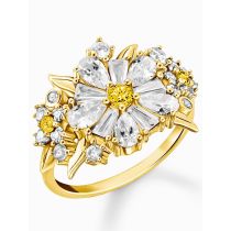 Thomas Sabo TR2335-414-4-56 Anillo de cóctel flor con piedras chapado en oro Señoras