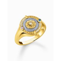 Thomas Sabo TR2449-974-1-54 Anillo de sello dorado con símbolo del sol y piedras pequeñas, para mujer