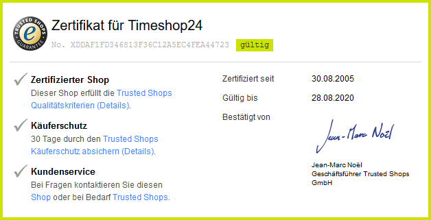 Timeshop24 - Certificación de tienda de confianza"